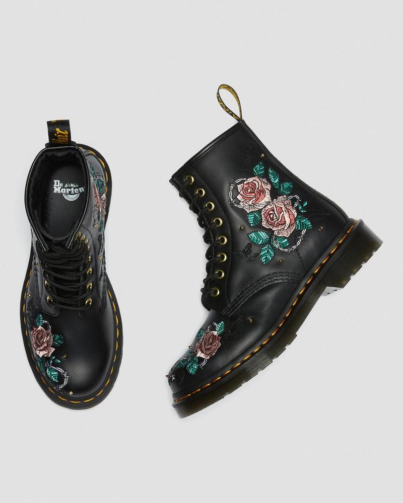 Women's Dr Martens 1460 Vonda Floral Leather Lace Up Boots Black | AU 214UZG